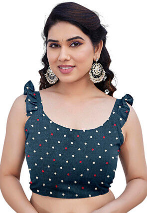 Printed Chiffon Saree in Dark Teal Blue