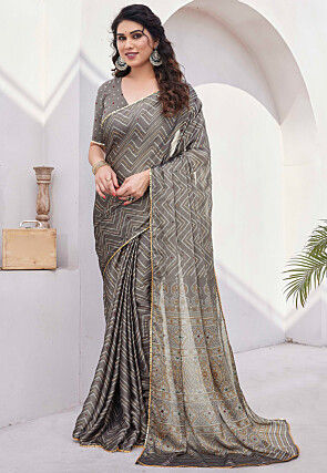 Printed Chiffon Saree in Fawn