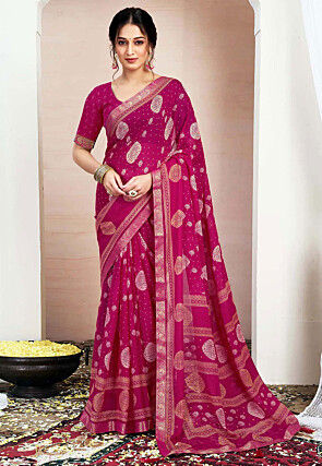 Printed Chiffon Saree in Fuchsia