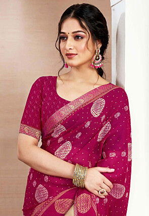 Printed Chiffon Saree in Fuchsia