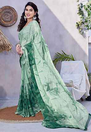 Printed Chiffon Saree in Green