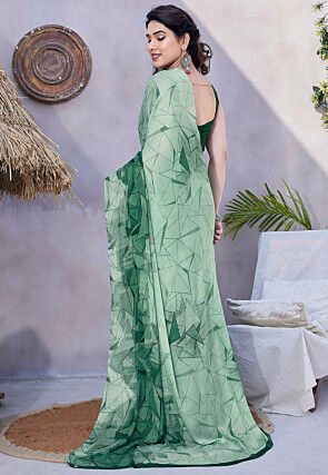 Printed Chiffon Saree in Green