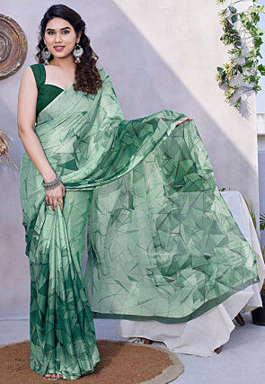 Printed Chiffon Saree in Green