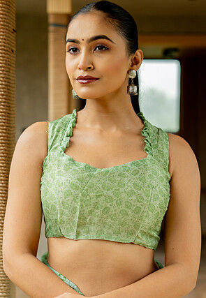 Printed Chiffon Saree in Green