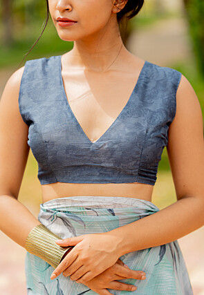 Printed Chiffon Saree in Light Blue