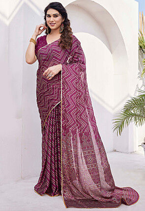 Printed Chiffon Saree in Magenta