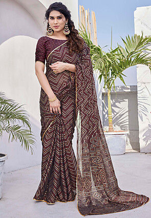 Printed Chiffon Saree in Maroon