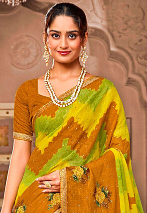Printed Chiffon Saree in Multicolor