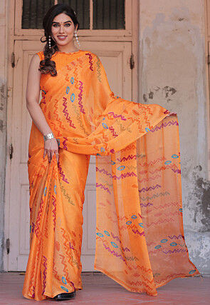 Printed Chiffon Saree in Orange