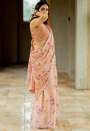Printed Chiffon Saree in Orange