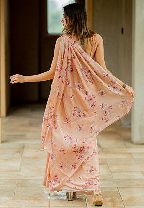 Printed Chiffon Saree in Orange