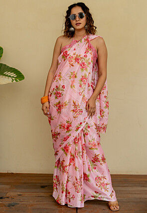 Printed Chiffon Saree in Peach