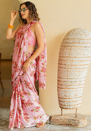 Printed Chiffon Saree in Peach