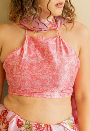 Printed Chiffon Saree in Peach