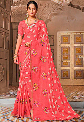 Printed Chiffon Saree in Peach