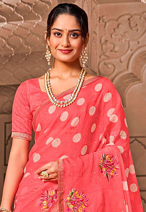 Printed Chiffon Saree in Peach
