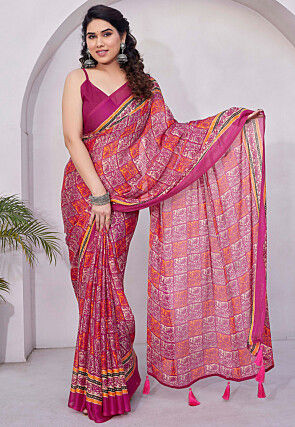 Printed Chiffon Saree in Pink