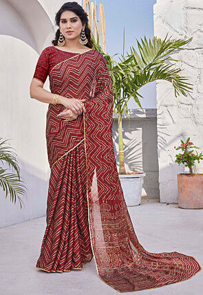 Printed Chiffon Saree in Red