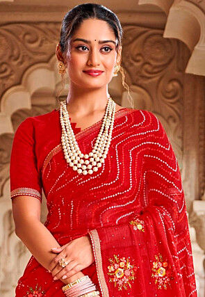 Printed Chiffon Saree in Red