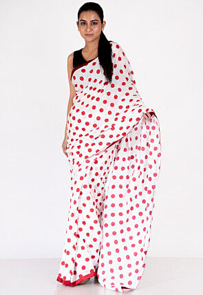 Polka White Ruffle Cotton Saree