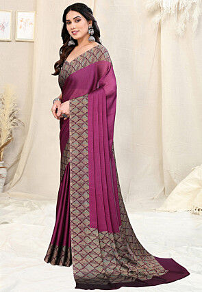 Printed Chiffon Saree in Wine