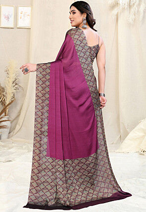 Printed Chiffon Saree in Wine