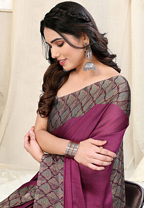 Printed Chiffon Saree in Wine