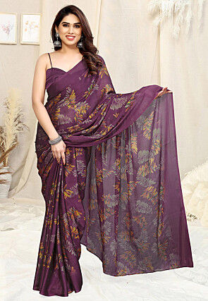 Printed Chiffon Saree in Wine