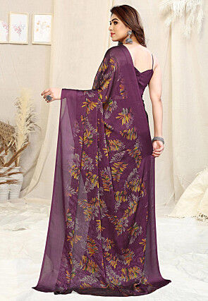 Printed Chiffon Saree in Wine