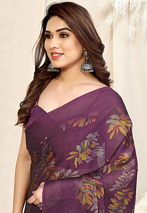 Printed Chiffon Saree in Wine