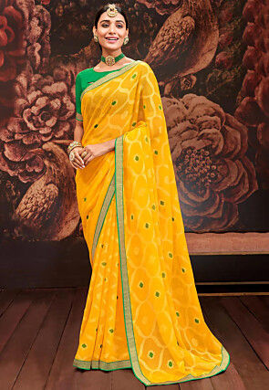 Printed Chiffon Saree in Yellow