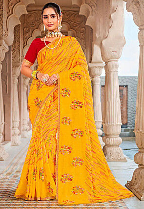 Printed Chiffon Saree in Yellow