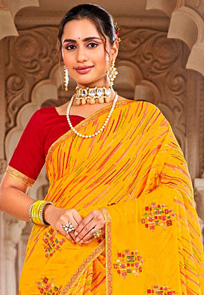 Printed Chiffon Saree in Yellow