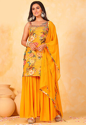 Printed Chinon Chiffon Pakistani Suit in Yellow