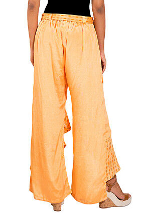 Printed Chinon Crepe High Low Ruffled Palazzo in Peach