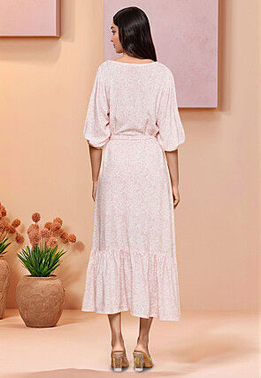 Printed Cotton A Line Dress in Pink