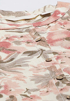 Printed Cotton A Line Kurta in Cream