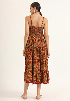 Printed Cotton Aline Dress in Brown