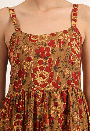 Printed Cotton Aline Dress in Brown