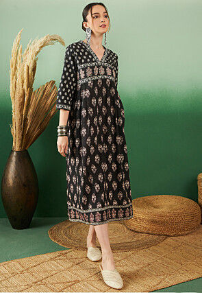 Buy online Black Floral Printed Fit & Flare Gown from ethnic wear