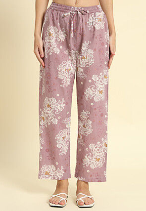 Printed Cotton Aline Kurta Set in Dusty Purple