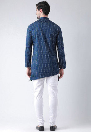 Printed Cotton Asymmetric Kurta Set in Navy Blue