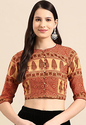 Printed Cotton Blouse in Beige