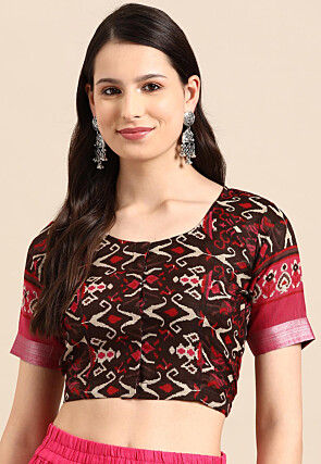 Printed Cotton Blouse in Brown