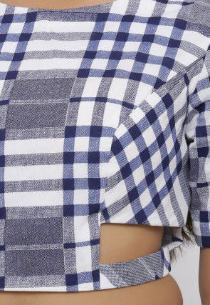 Printed Cotton Blouse in White and Blue