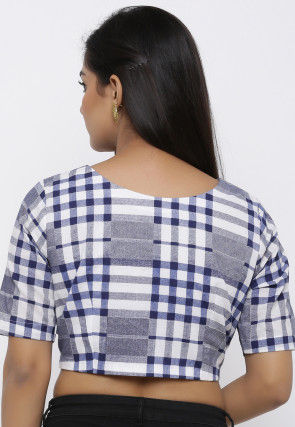 Printed Cotton Blouse in White and Blue