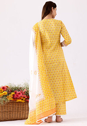 Printed Cotton Cambric Aline Suit in Orange and Yellow
