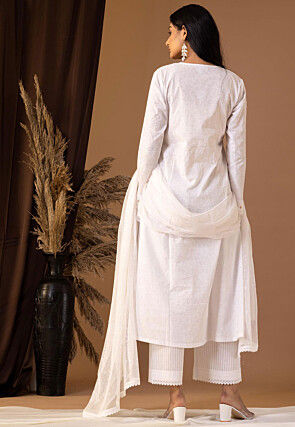Printed Cotton Cambric Aline Suit in White