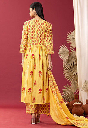 Printed Cotton Cambric Aline Suit in Yellow