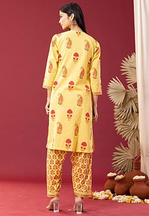 Printed Cotton Cambric Pakistani Suit in Yellow